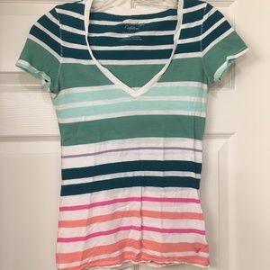 Multi-Colored Striped V-Neck Tee